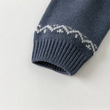 Dave&Bella Kids Boys Apricot/Blue Classic Round Collar Warm Sweater Tops