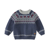 Dave&Bella Kids Boys Apricot/Blue Classic Round Collar Warm Sweater Tops