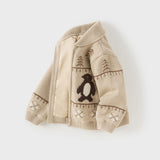 Dave&Bella Toddler Boys Apricot Penguin Jacquard Outwear Cozy Plush-lined Jackets