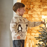 Dave&Bella Toddler Boys Apricot Penguin Jacquard Outwear Cozy Plush-lined Jackets