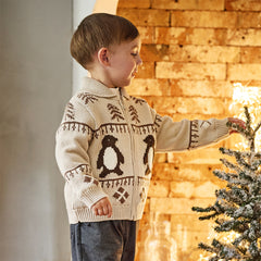 Dave&Bella Toddler Boys Apricot Penguin Jacquard Outwear Cozy Plush-lined Jackets