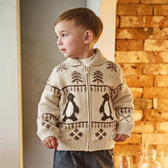 Dave&Bella Toddler Boys Apricot Penguin Jacquard Outwear Cozy Plush-lined Jackets