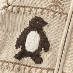 Dave&Bella Toddler Boys Apricot Penguin Jacquard Outwear Cozy Plush-lined Jackets