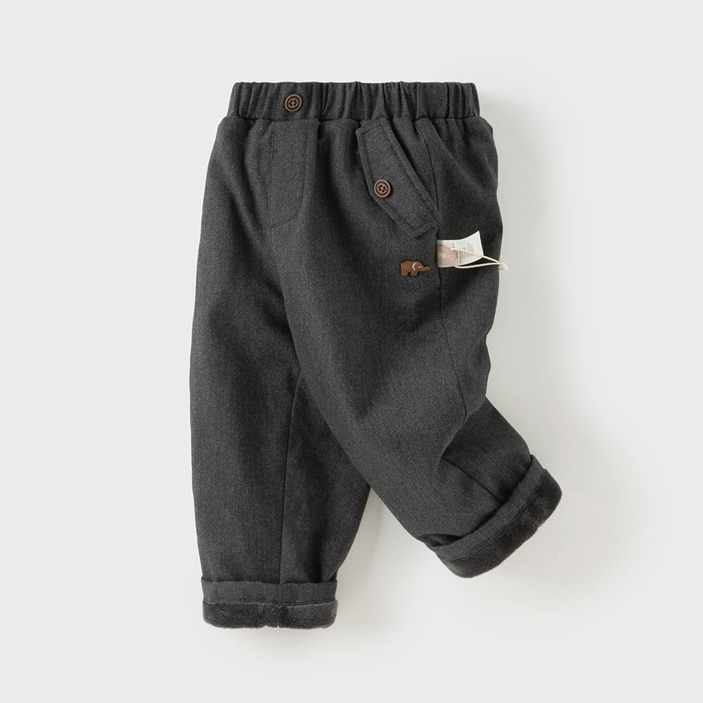 Dave&Bella Toddler Boys Grey Casual Plush-lined Warm Straight Leg Pants