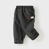 Dave&Bella Toddler Boys Grey Casual Plush-lined Warm Straight Leg Pants