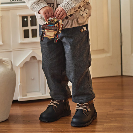 Dave&Bella Toddler Boys Winter Grey Casual Plush-lined Warm Straight Leg Pants