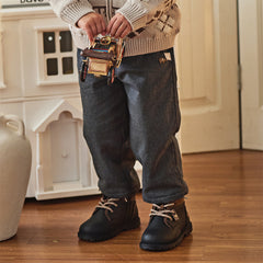 Dave&Bella Toddler Boys Winter Grey Casual Plush-lined Warm Straight Leg Pants