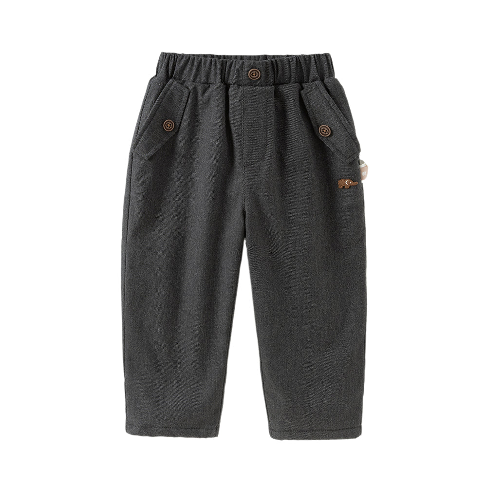 Dave&Bella Toddler Boys Grey Casual Plush-lined Warm Straight Leg Pants