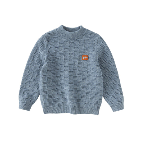 Dave&Bella Kids Boys Versatile Blue/Grey Breathable Cotton Turtle Pullover Sweater Tops