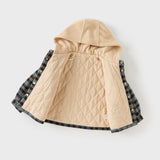 Dave&Bella Toddler Boys Casual Navy Plaid Hooded Padded Coats