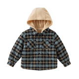 Dave&Bella Toddler Boys Casual Navy Plaid Hooded Padded Coats
