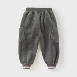 Dave&Bella Toddler Boys Casual Grey Plush-lined Drawstring Pants