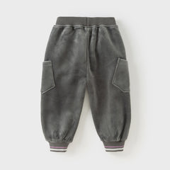 Dave&Bella Toddler Boys Winter Casual Grey Plush-lined Drawstring Pants