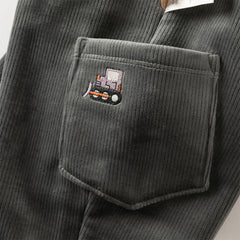 Dave&Bella Toddler Boys Winter Casual Grey Plush-lined Drawstring Pants