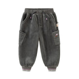 Dave&Bella Toddler Boys Casual Grey Plush-lined Drawstring Pants