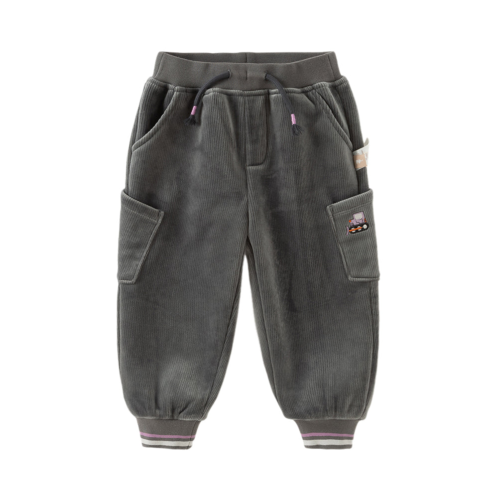 Dave&Bella Toddler Boys Winter Casual Grey Plush-lined Drawstring Pants