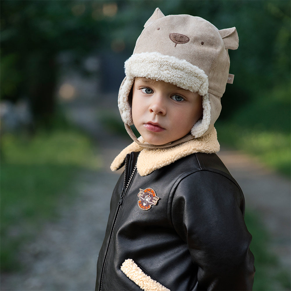 Dave&Bella Toddler Boys Black Faux Shearling Lining PU Leather Biker Jacket