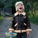 Dave&Bella Toddler Boys Black Faux Shearling Lining PU Leather Biker Jacket