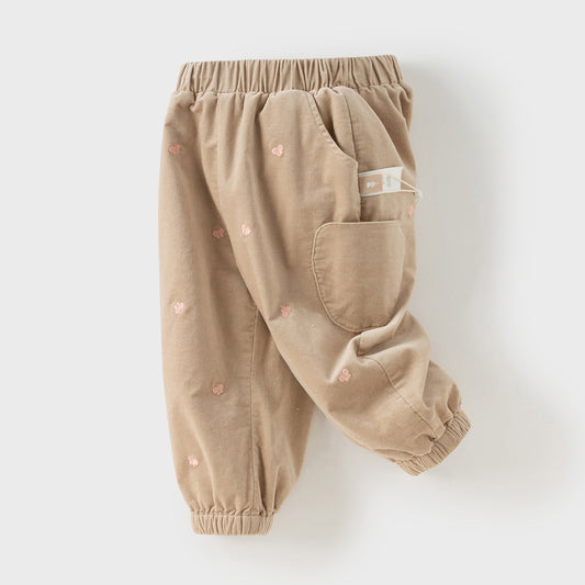 Dave&Bella Toddler Girls Winter Casual Khaki Warm Plush-lined Drawstring Pants