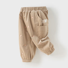 Dave&Bella Toddler Girls Winter Casual Khaki Warm Plush-lined Drawstring Pants