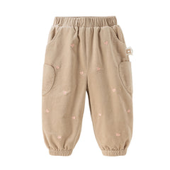 Dave&Bella Toddler Girls Winter Casual Khaki Warm Plush-lined Drawstring Pants