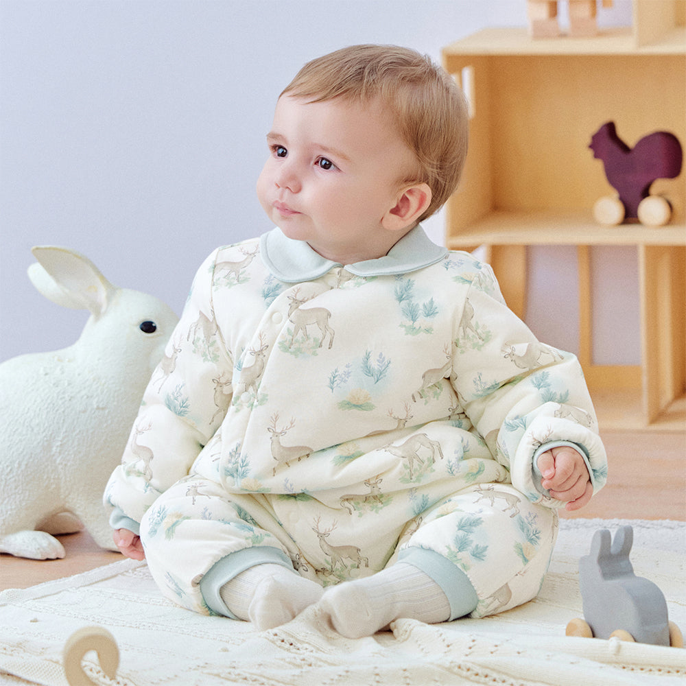 Dave&Bella Baby Girls/Boys Print Grey Green/Pink Padded Indoor Rompers
