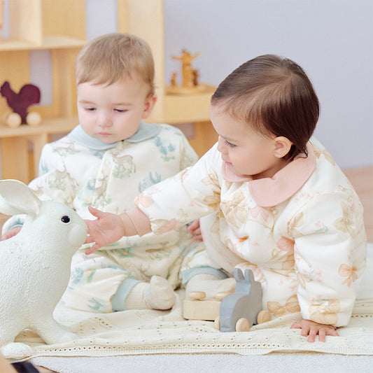Dave&Bella Baby Girls/Boys Winter Print Grey Green/Pink Padded Indoor Rompers