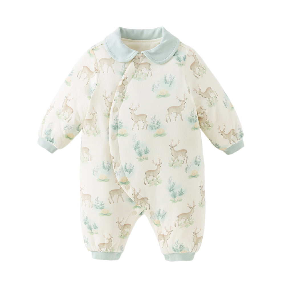 Dave&Bella Baby Girls/Boys Winter Print Grey Green/Pink Padded Indoor Rompers