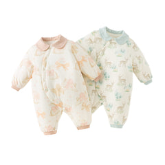 Dave&Bella Baby Girls/Boys Winter Print Grey Green/Pink Padded Indoor Rompers