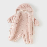 Dave&Bella Baby Girls/Boys Cute Candy Pink/Khaki Hooded Soft Plush Rompers