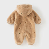 Dave&Bella Baby Girls/Boys Cute Candy Pink/Khaki Hooded Soft Plush Rompers