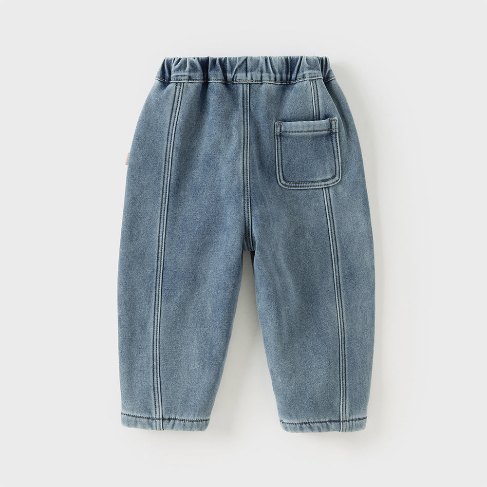Dave&Bella Toddler Boys Comfortable Denim Blue Adjustable-waistband Jeans Pants