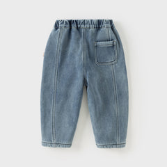 Dave&Bella Toddler Boys Comfortable Denim Blue Adjustable-waistband Jeans Pants