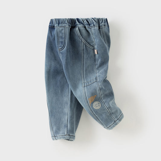 Dave&Bella Toddler Boys Comfortable Denim Blue Adjustable-waistband Jeans Pants