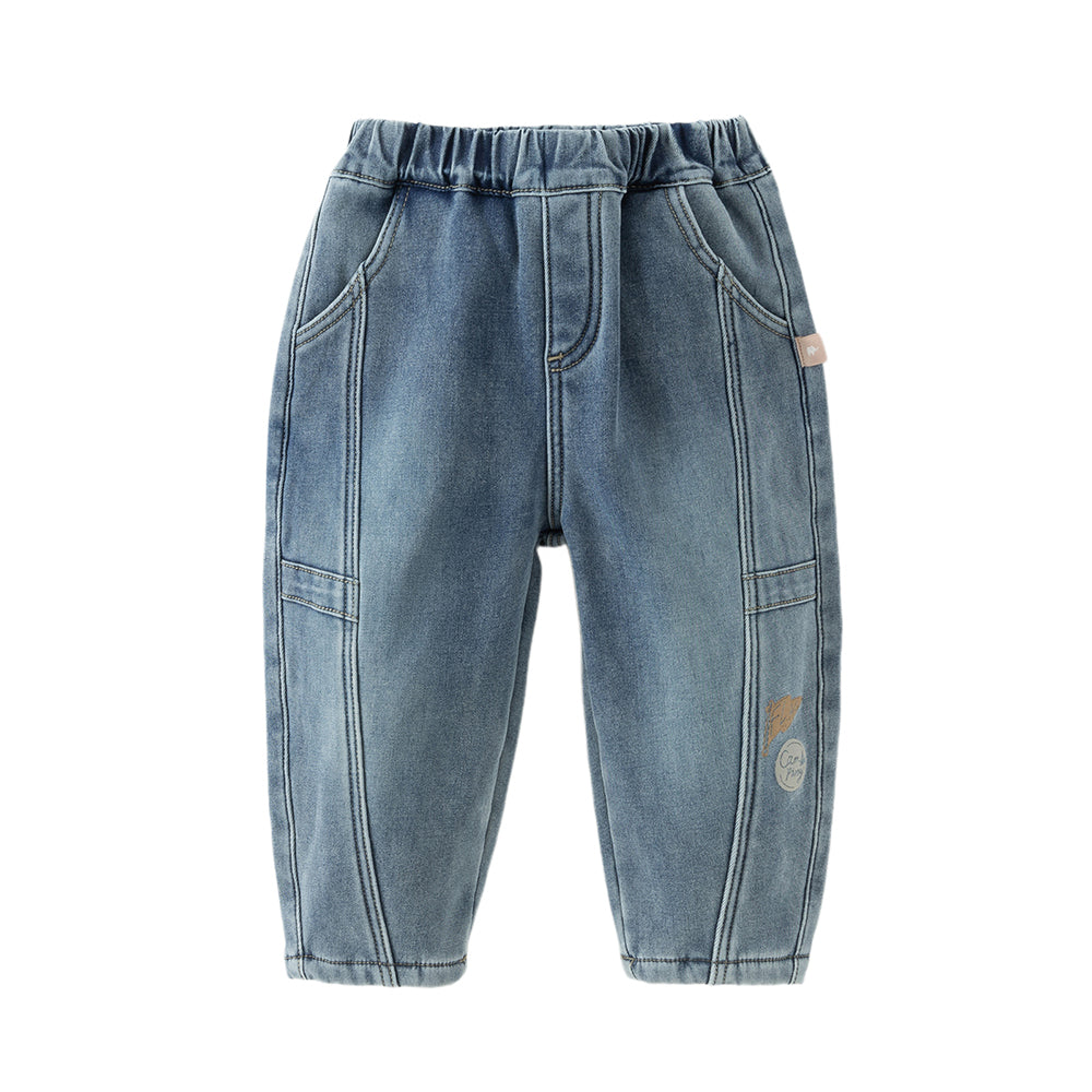 Dave&Bella Toddler Boys Comfortable Denim Blue Adjustable-waistband Jeans Pants
