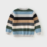 Dave&Bella Kids Boys Blue Striped Casual Wool Pullover Sweaters Tops