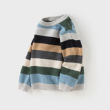 Dave&Bella Kids Boys Blue Striped Casual Wool Pullover Sweaters Tops