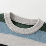 Dave&Bella Kids Boys Blue Striped Casual Wool Pullover Sweaters Tops