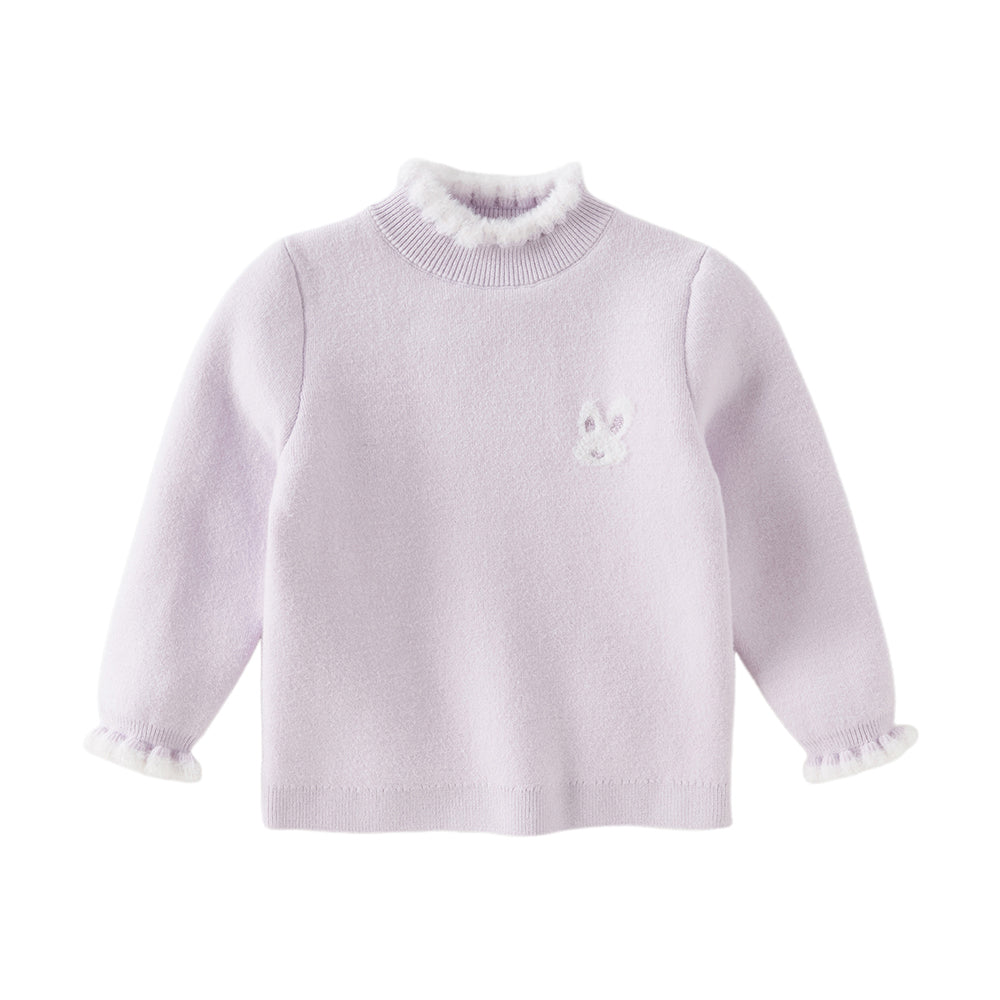 Dave&Bella Kids Girls Elegant Purple Soft Turtle  Plush-lined Sweaters Tops