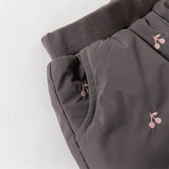 Dave&Bella Toddler Girls Winter Purple Windproof Outdoor Fruit-embroidery Down Pants