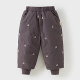 Dave&Bella Toddler Girls Winter Purple Windproof Outdoor Fruit-embroidery Down Pants