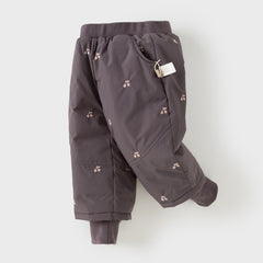 Dave&Bella Toddler Girls Winter Purple Windproof Outdoor Fruit-embroidery Down Pants