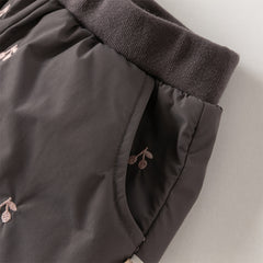 Dave&Bella Toddler Girls Winter Purple Windproof Outdoor Fruit-embroidery Down Pants