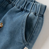 Dave&Bella Toddler Girls Sweet Denim Blue Straight-leg Plush-lined Long Jeans Pants