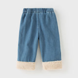Dave&Bella Toddler Girls Sweet Denim Blue Straight-leg Plush-lined Long Jeans Pants