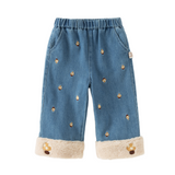 Dave&Bella Toddler Girls Sweet Denim Blue Straight-leg Plush-lined Long Jeans Pants
