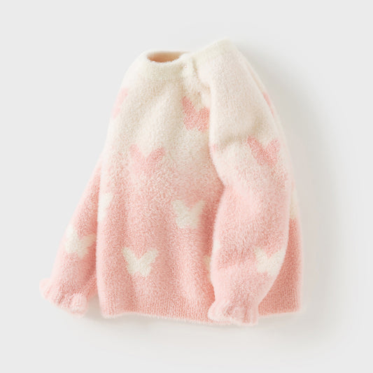 Dave&Bella Toddler Girls Sweet Pink Turtle Long-sleeved Soft Sweaters Tops