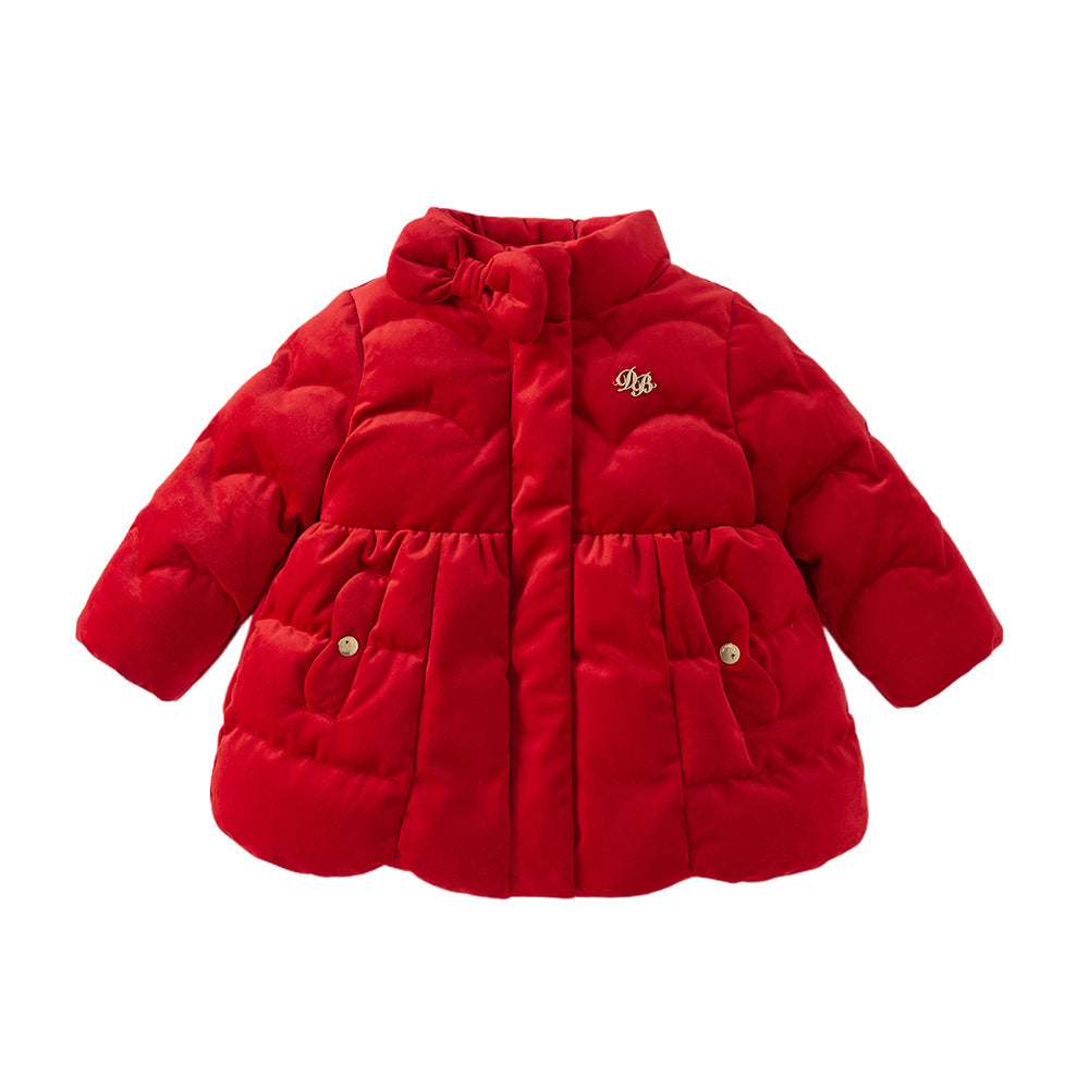 Dave&Bella Toddler Girls Winter Christmas Red Turtle Outdoor Windproof Warm Down Coats