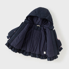 Dave&Bella Toddler Girls Pretty Butterfly-print Black Long-sleeved Hooded Padded Coats