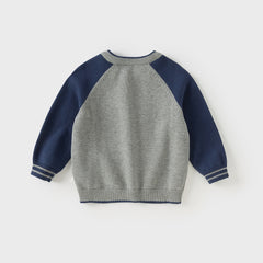 Dave&Bella Toddler Boys Cute Cartoon Print Grey Long-sleeved Pure Cotton T-shirts Tops